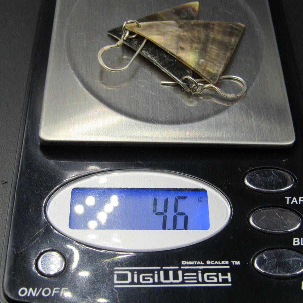 Sterling Worn Triangle Shell Dangle Earrings - image 7